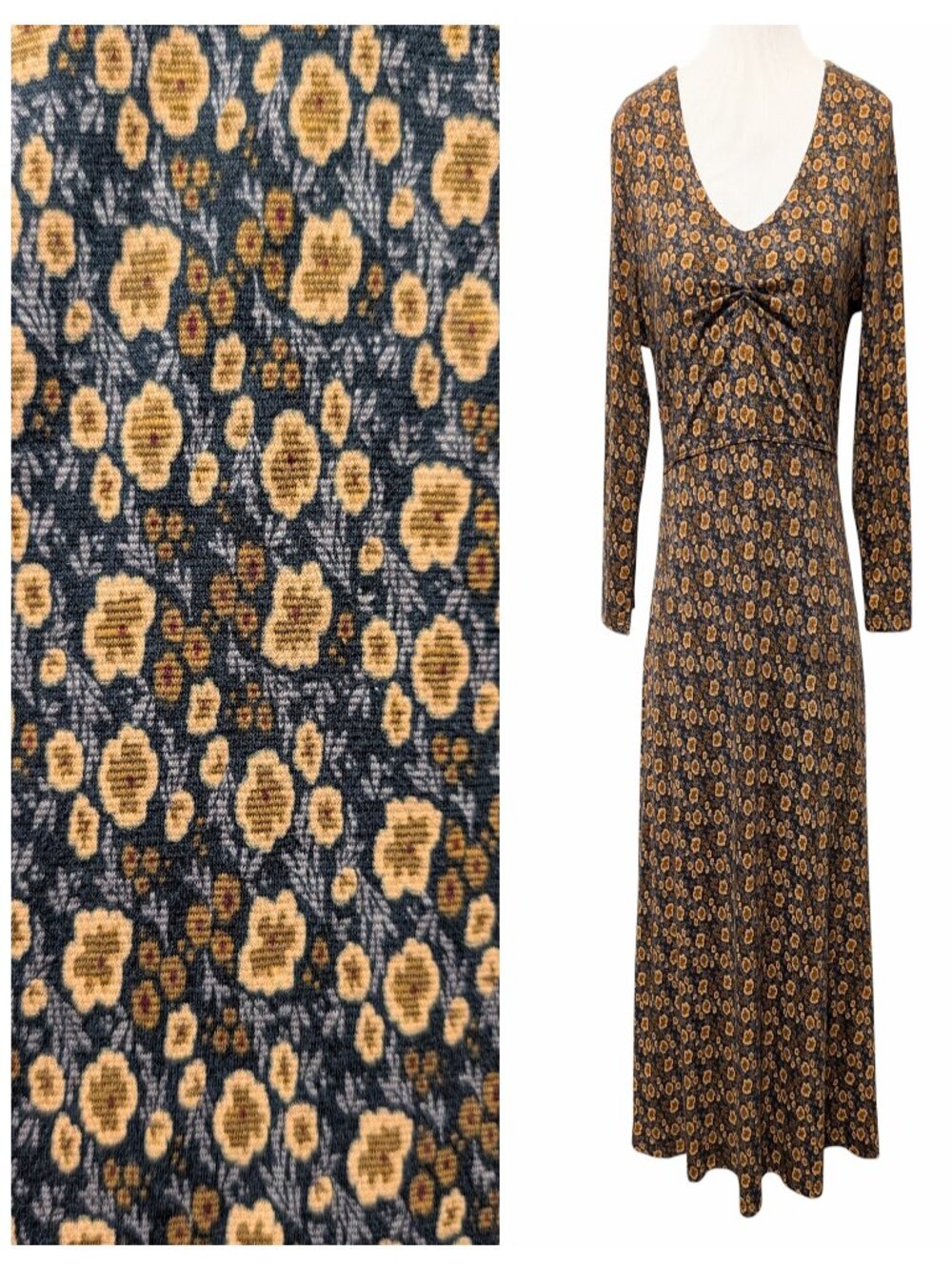 Toad & Co Womens Sz M Rosalinda Brown Gold Floral 3/4 Sleeve Casual Active Dress